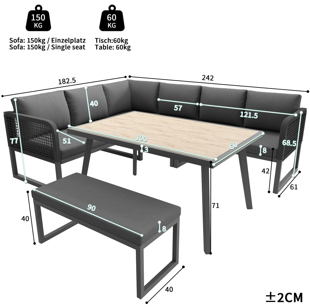 Set Mobili da Giardino in PE-Rattan con Cuscini Spessi, Divano da Esterno Modulare per 6-8 Persone, Colore Grigio