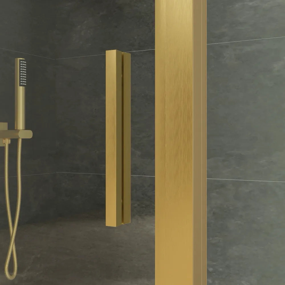 Box doccia slim 90x90cm con porta a battente e parete fissa profili oro spazzolato e vetro 6mm trasparente anticalcare h190| Portofino