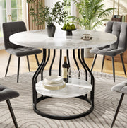 Tavolo da pranzo rotondo 80x80x76 cm in MDF effetto marmo nero
