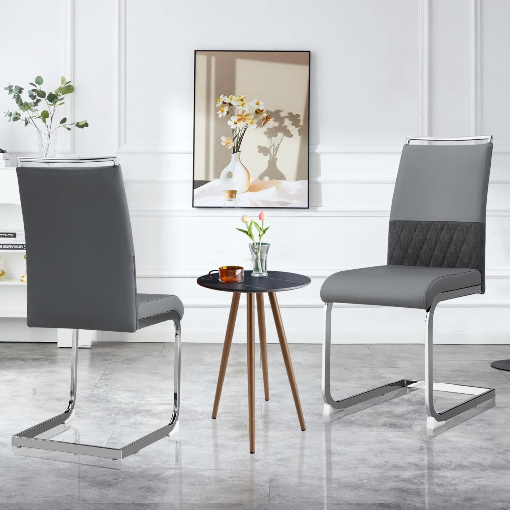 Set di 6 Sedie da Pranzo Moderne con Schienale in PU e Lino, Seduta Imbottita e Design Ergonomico, Colore Grigio