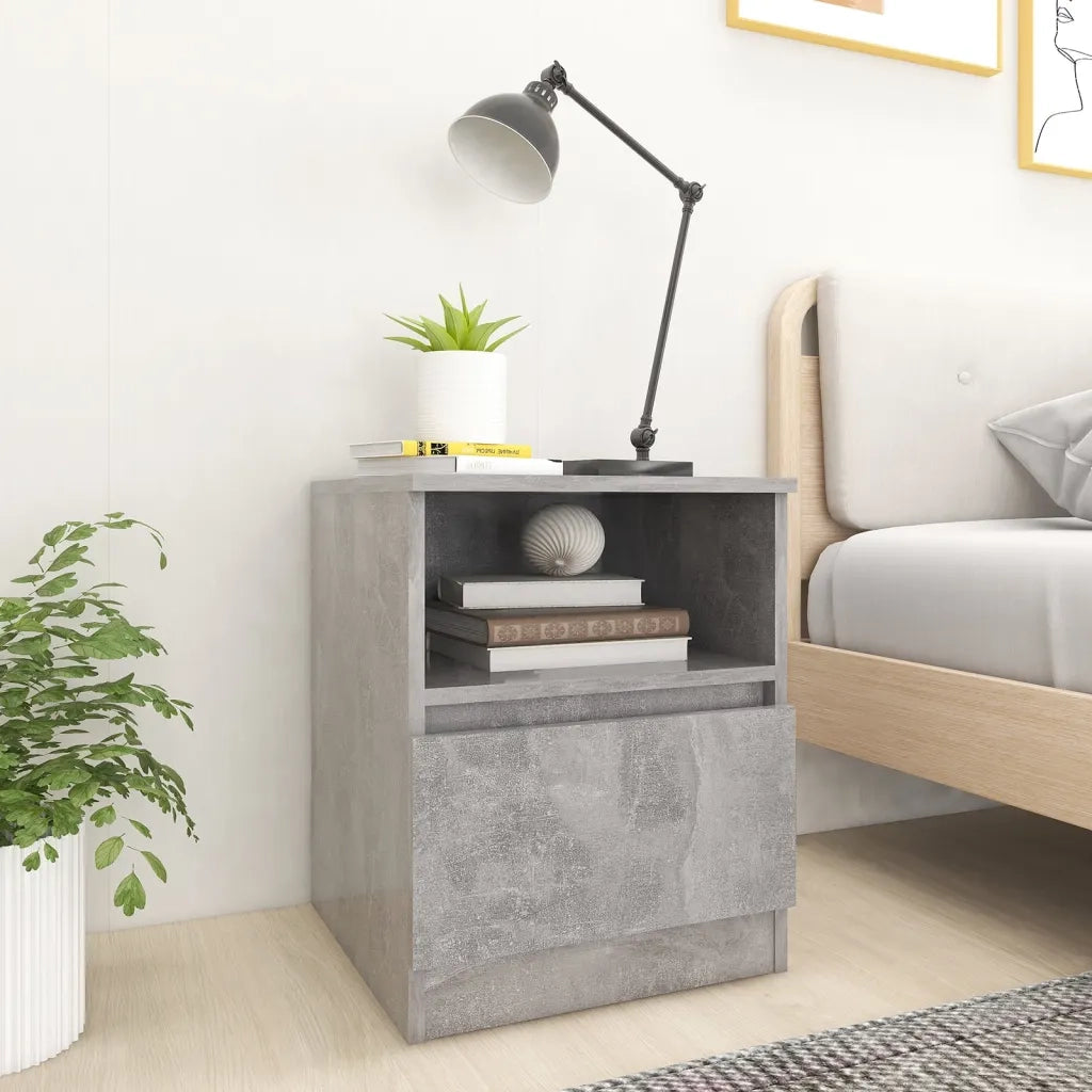 Set di 2 Comodini | Armadio da Notte | Mobiletto da notte Grigio Cemento 40x40x50 cm in Legno Multistrato