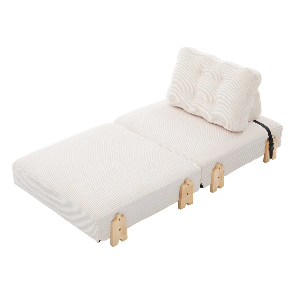 Poltrona letto pieghevole 90x86x84 cm in velluto a coste beige con legno massello
