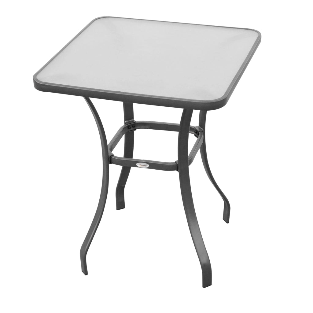 Tavolo Bistro Quadrato da Giardino 68L x 68l x 84H cm in Metallo Grigio con Piano in Vetro Temperato Robusto