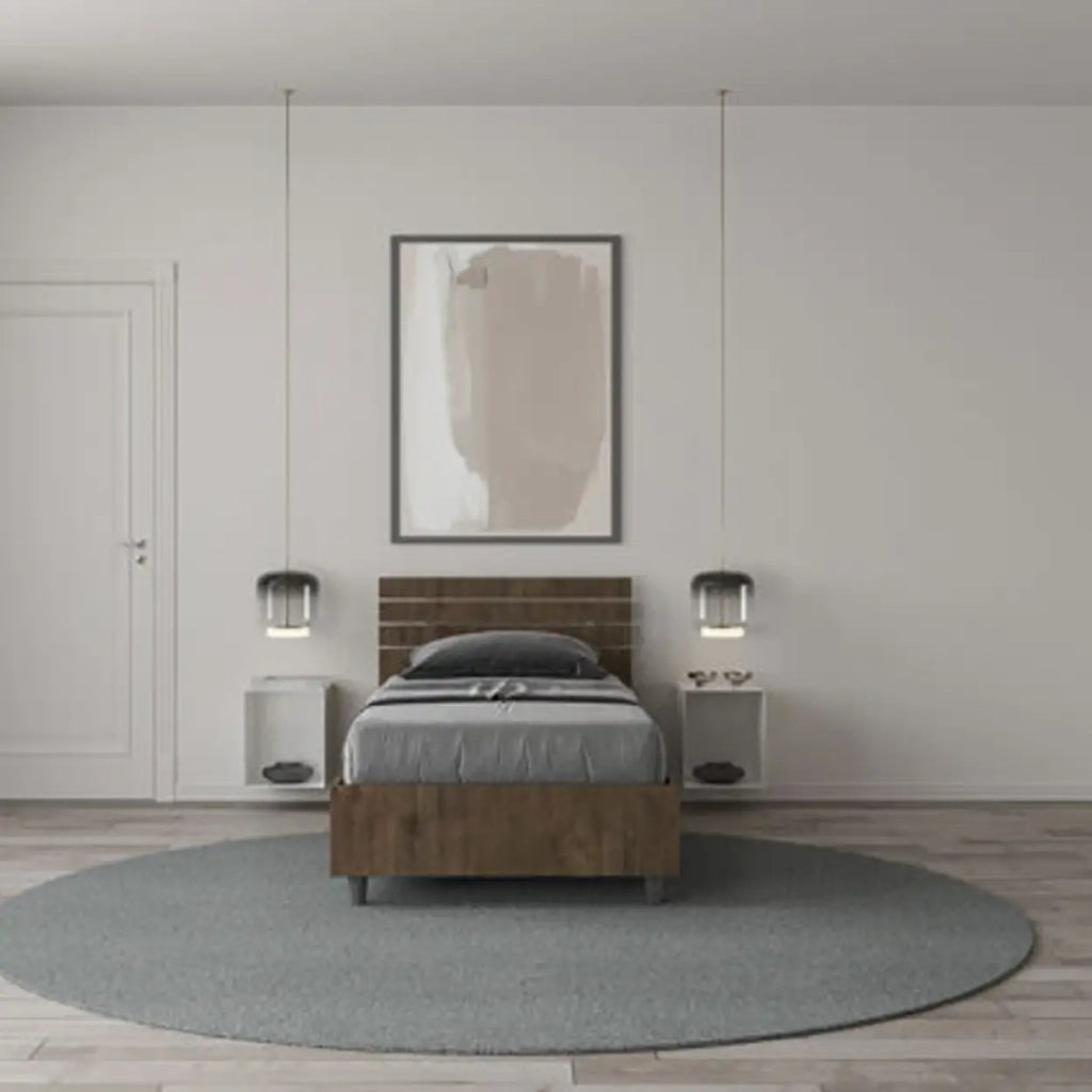 Letto singolo contenitore 80x190 testata dritta con doghe noce Ankel