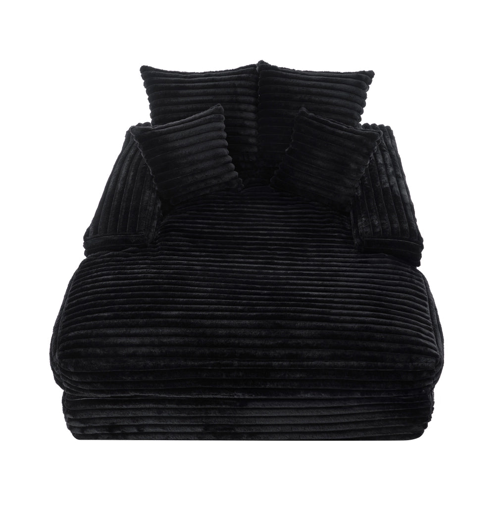 Divano letto chaise longue 165x135x58 cm velluto a coste nero, 4 cuscini