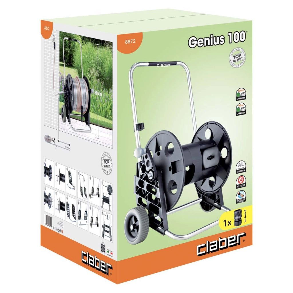 AVVOLGITUBO IRRIGAZ CARRELLATO GENIUS 100 CLABER  ABS/ALLUMINIO RUOTE PLT X TUBO 1/2 MT 100