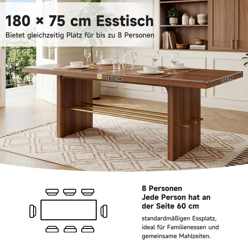 Tavolo da pranzo in MDF noce e oro 180 x 75 cm