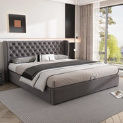 Letto contenitore 180 × 200 cm con apertura idraulica testiera imbottita in velluto grigio