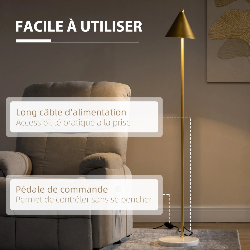 Lampada da terra orientabile con paralume conico e base in marmo ¨C Minimal ¨C dorato 35x26x153 cm