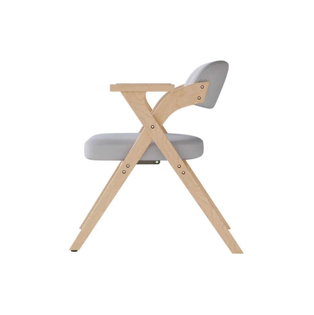 Set di 4 sedie pieghevoli con braccioli in legno massello e rivestimento in lino grigio