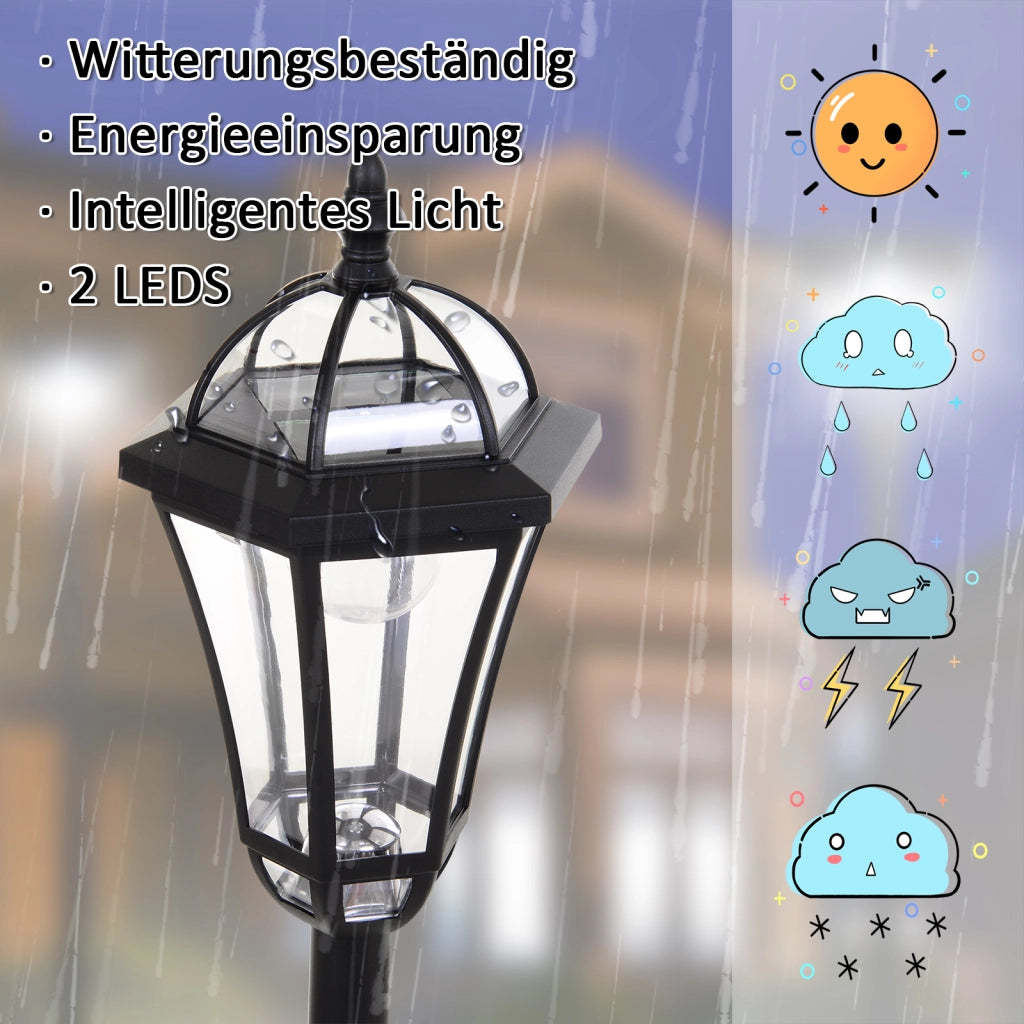 Lampioni solari da giardino 2 pezzi LED bianchi in ABS nero IP44 con accensione automatica e risparmio energetico