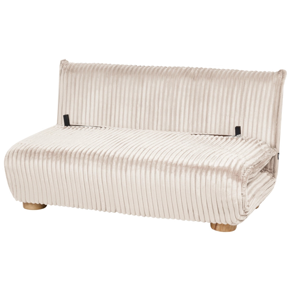 Divano letto rivestito in velluto a coste bianco sporco a 2 posti con gambe in legno senza braccioli Divano per bambini