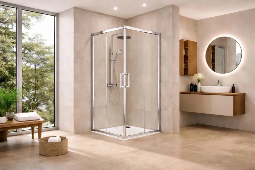 Box doccia angolare 90x90 cm con ante scorrevoli in cristallo temperato 6mm H 190cm LILIA - Cromato Lucido