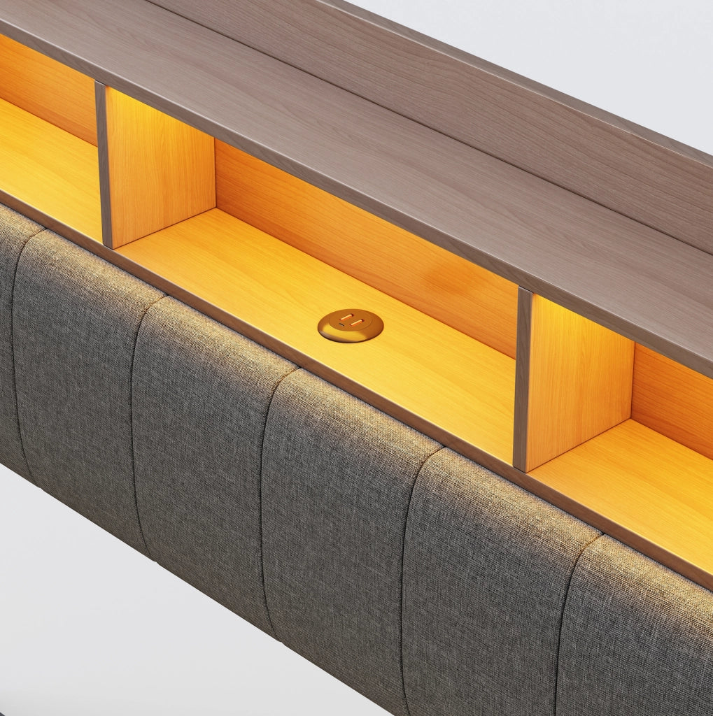 Letto imbottito sospeso 140x200 cm grigio con LED; USB e Type-C
