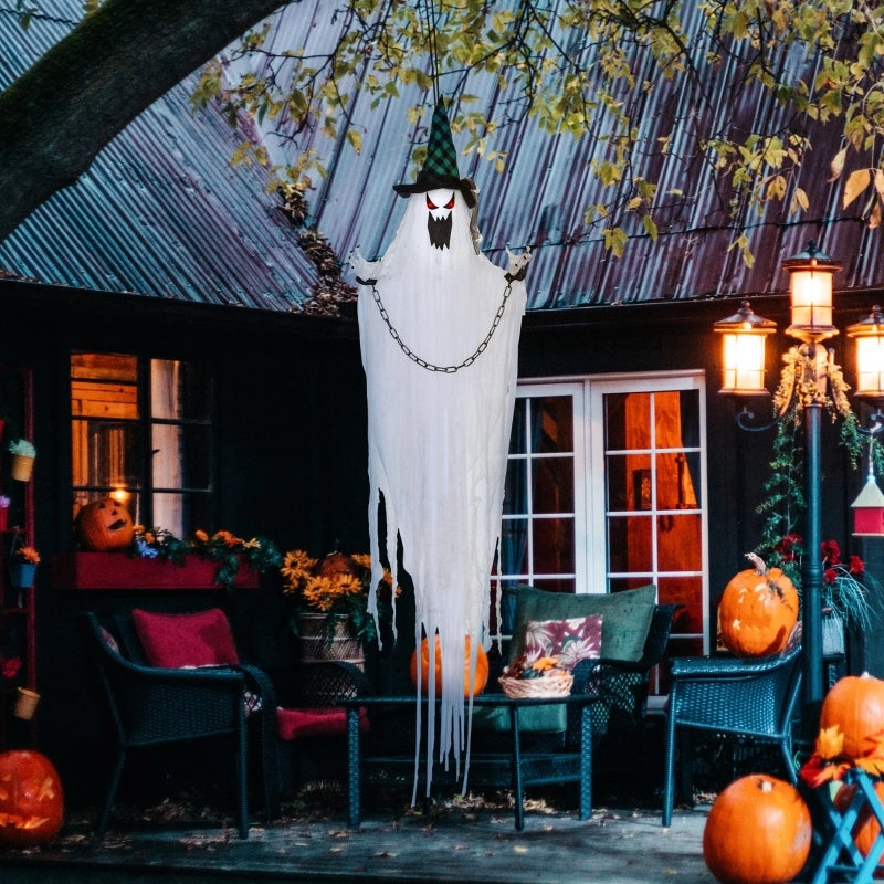 Decorazione fantasma animata per Halloween da appendere con occhi rossi suoni e attivazione al tocco e ai rumori