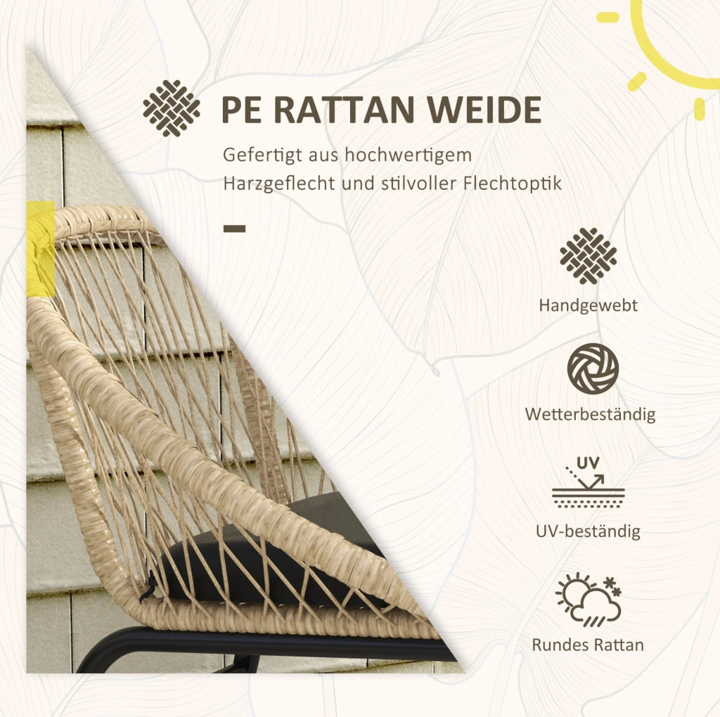 Set da giardino in rattan 3 pezzi giallo con tavolo e cuscini