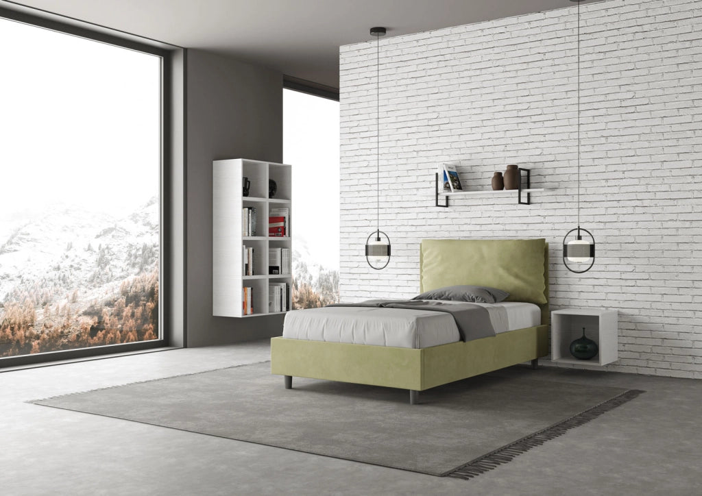 Letto 1 Piazza E Mezzo 110x210 cm con Rete Imbottito in Microfibra Antea Large Tè Verde