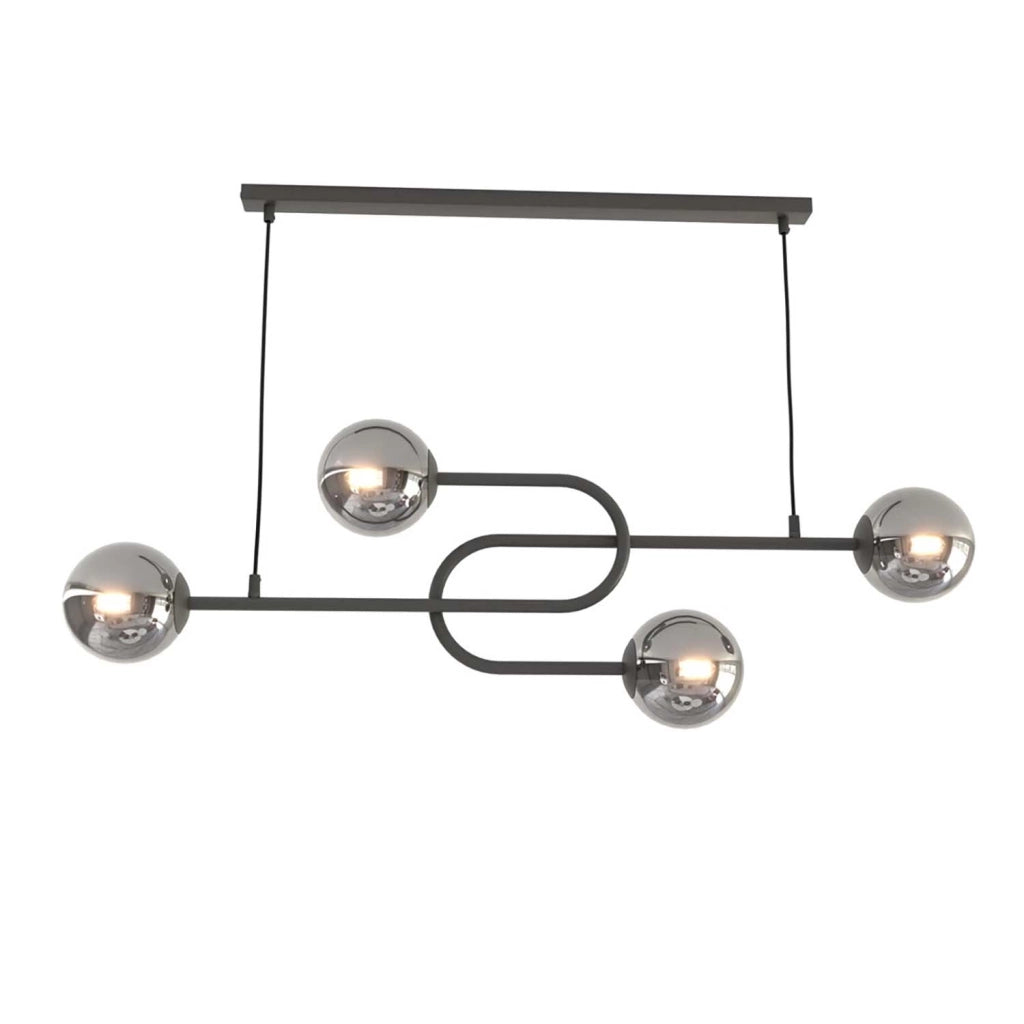 Lampadario 4 Luci Öndurguð In Acciaio Nero E Sfere In Vetro Fumè