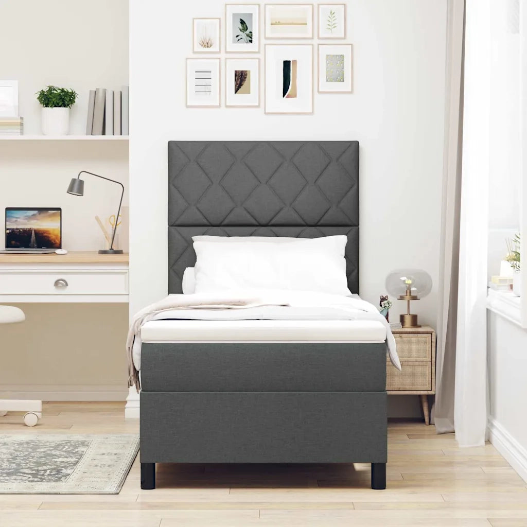 Letto a molle con materasso Grigio scuro 100 x 200 cm Tessuto