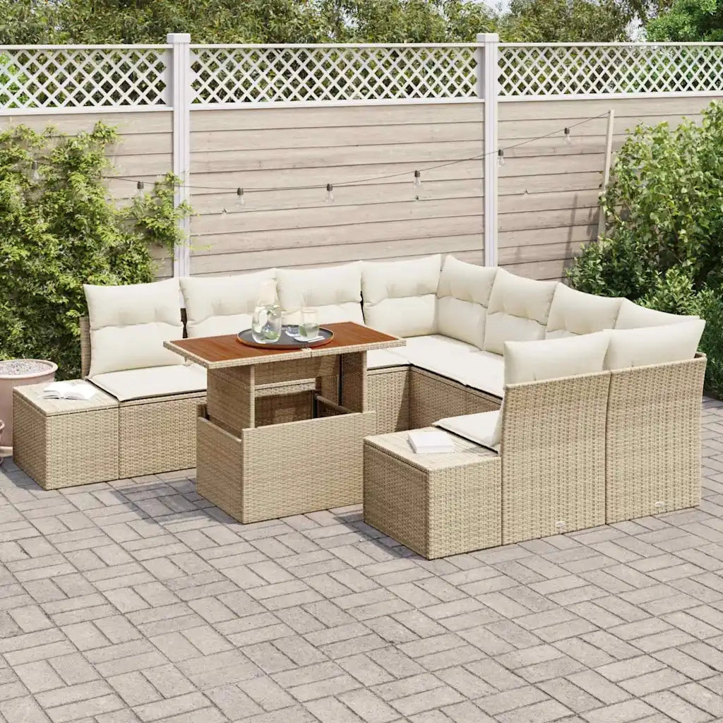 Set da Pranzo per Giardino con cuscino 9 pcs Beige e Crema