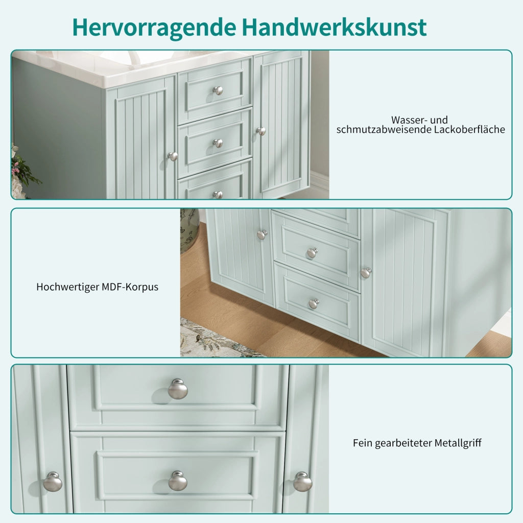 Mobiletto con lavabo sospeso in MDF verde con lavabo in ceramica e vano laterale 78.5 × 46 × 46.8 cm