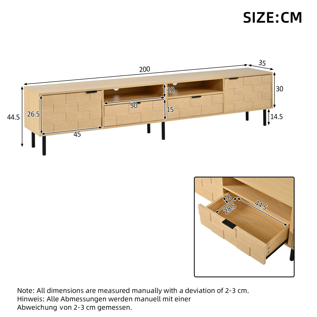 Cassettiera TV Naturale in MDF e Truciolare 200 x cm