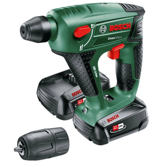 Bosch 0603952327 Uneo Maxx Martello Perforatore 3 in 1 SDS Quick 18 V 2 Batterie 2.5 Ah 0.6 J colore Nero