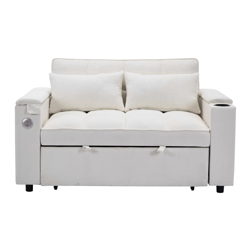 Divano Letto 3 in 1 Estraibile 2 Posti con Tavolo e Portabicchieri ¨C Xylo ¨C Beige