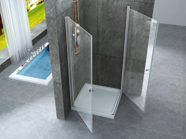 Box doccia due lati battente interno esterno cristallo 8mm trasparente anticalcare h.195 PERLA DOUBLE 80x100 cm,Flacone anticalcare incluso