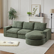 Divano angolare modulare in ciniglia verde con chaise longue reversibile e cuscini 251 × 160 × 81 cm