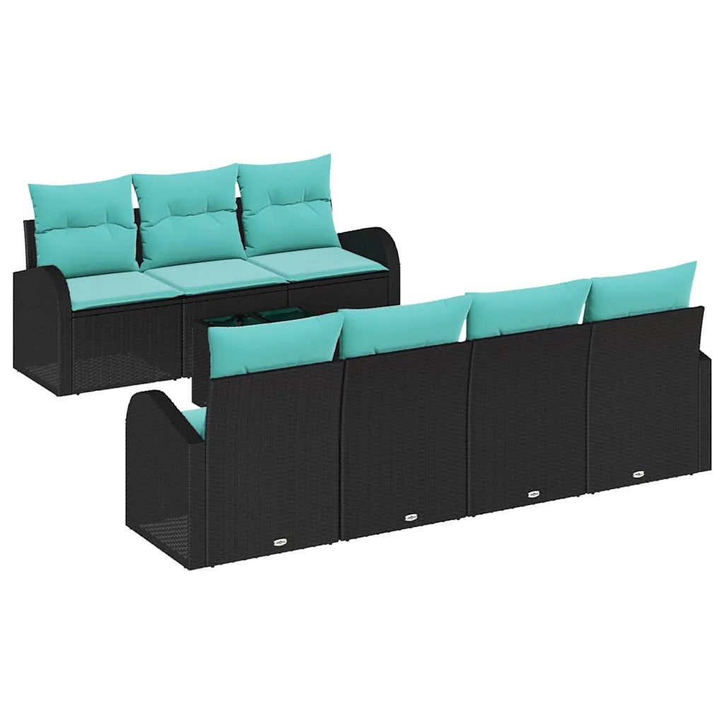 Set Divano da Giardino 8 pcs Nero e Turchese polyrattan 3354625