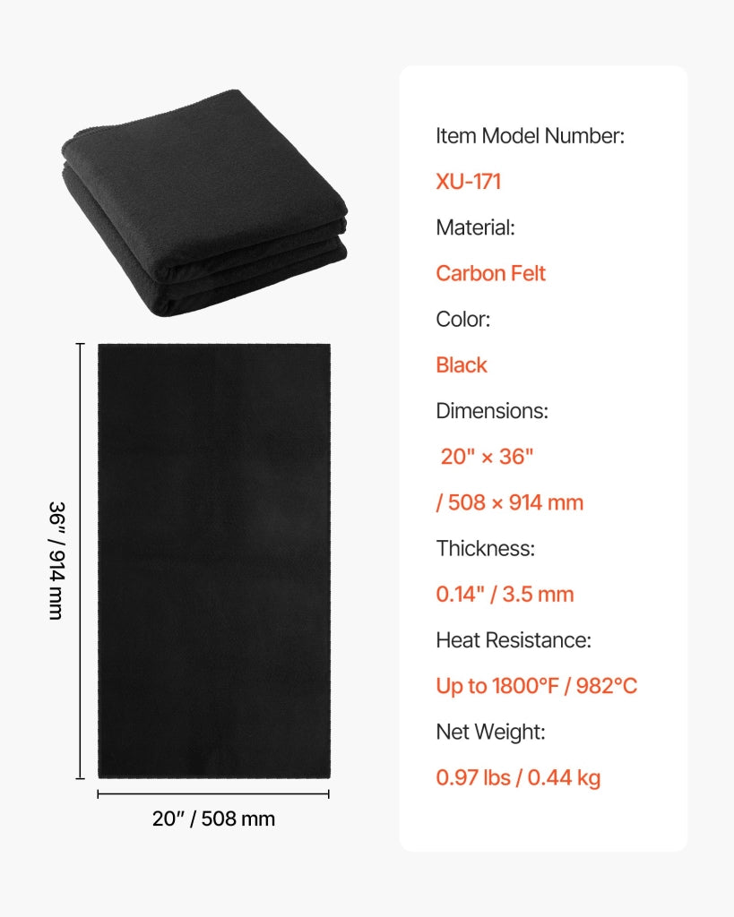 Coperta per saldatura in feltro di carbonio 2 pezzi 508x914 mm XU-171, tappeto ignifugo spessore 3,5 mm resistente a 982°C per officina e fai da te