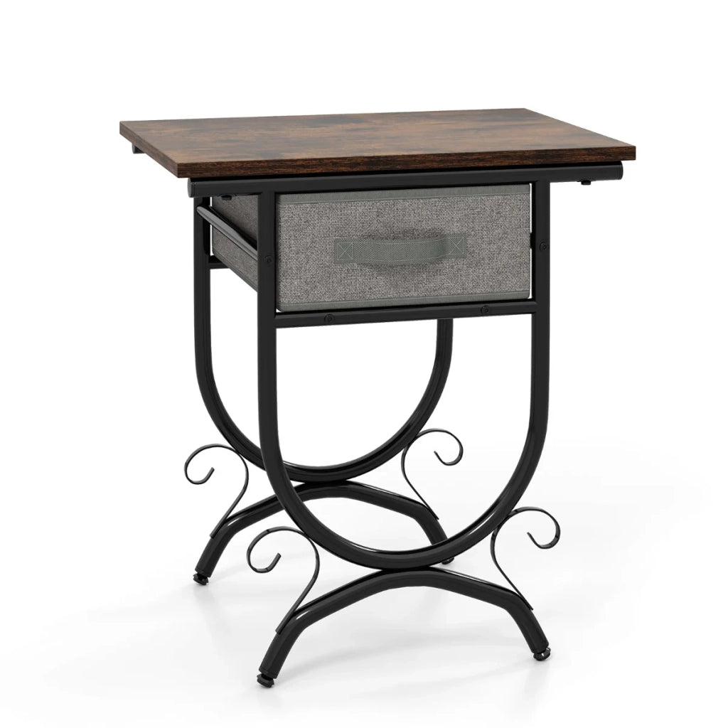 Comodino compatto con cassetto in tessuto per angolo accogliente 48 x 35 x 53 cm design industriale legno lavorato marrone 20_0014024