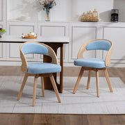 Set 2 sedie da pranzo girevoli a 360° in lino blu con gambe in faggio HOMVRA