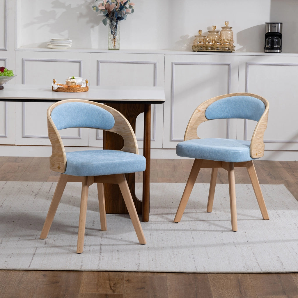 Set 2 sedie da pranzo girevoli a 360° in lino blu con gambe in faggio HOMVRA