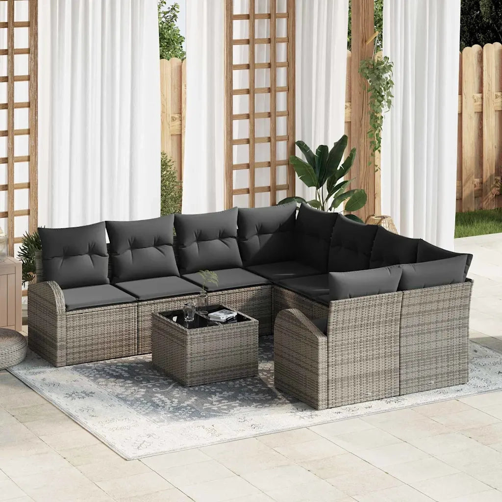 Set di divani con cuscino 9 pcs Grigio polyrattan