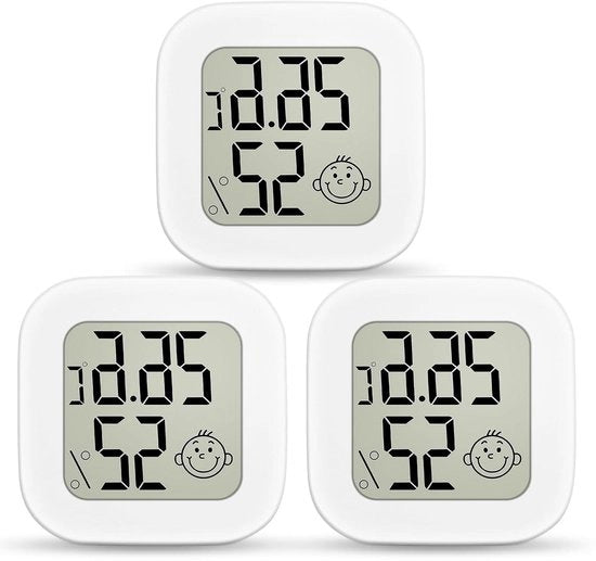 Hygrometro Digitale Mini - 3 Unità - Display a LED - Casa, Ufficio, Camera da Letto - Termometro di Ambiente - Giardino - Bianco - Misurazione della Temperatura Precisa