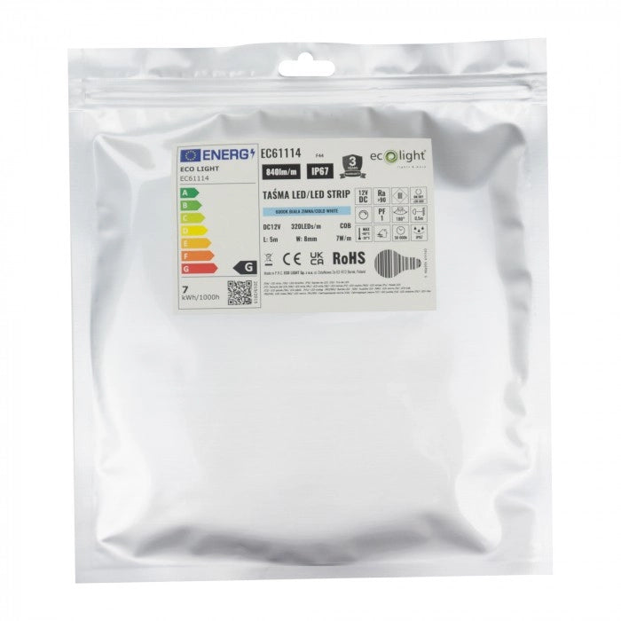 Striscia LED COB 12V IP67 5m 6000K dimmer Ecolight