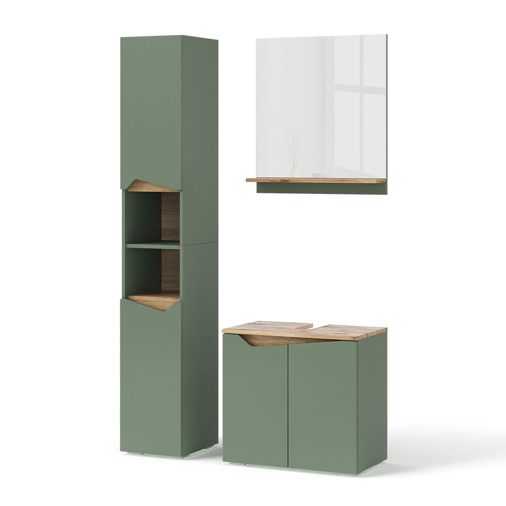 Vicco Set di mobili da bagno Verde/Artigianale 3 parti, con colonna