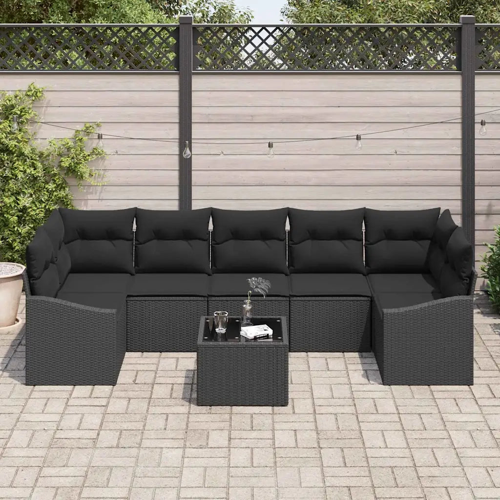 Set di divani con cuscino 8 pcs Nero polyrattan