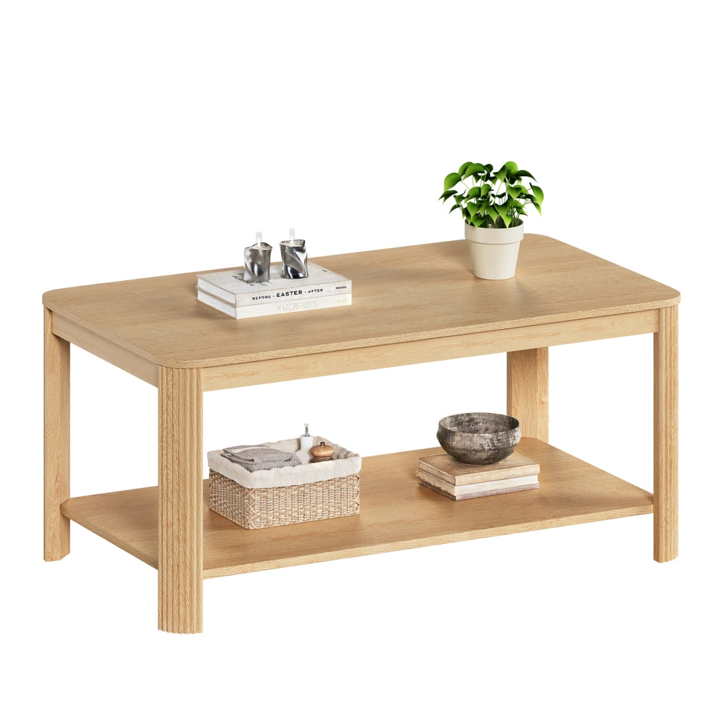 TAVOLINO da Caffè a 2 Ripiani 100x50x45 cm Truciolare Naturale