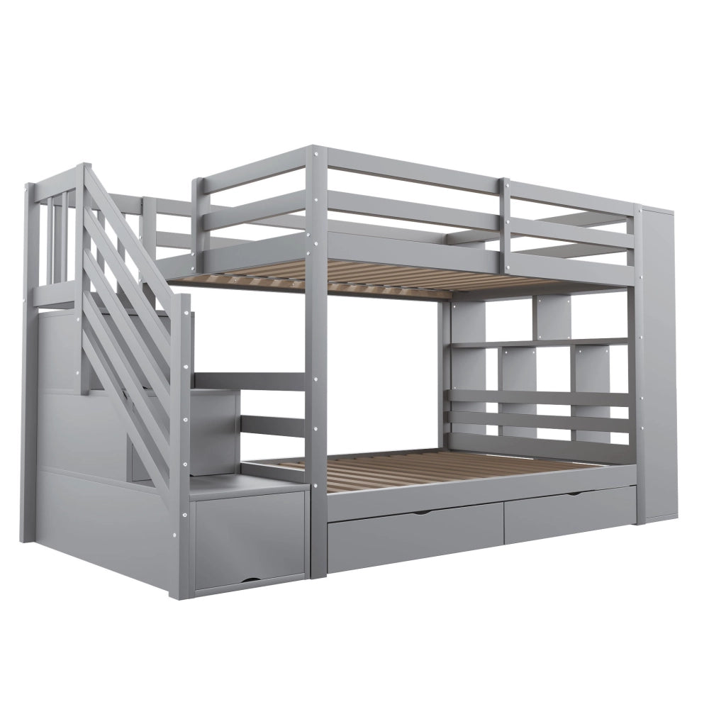 Letto a castello 90x200 cm grigio con scala contenitore