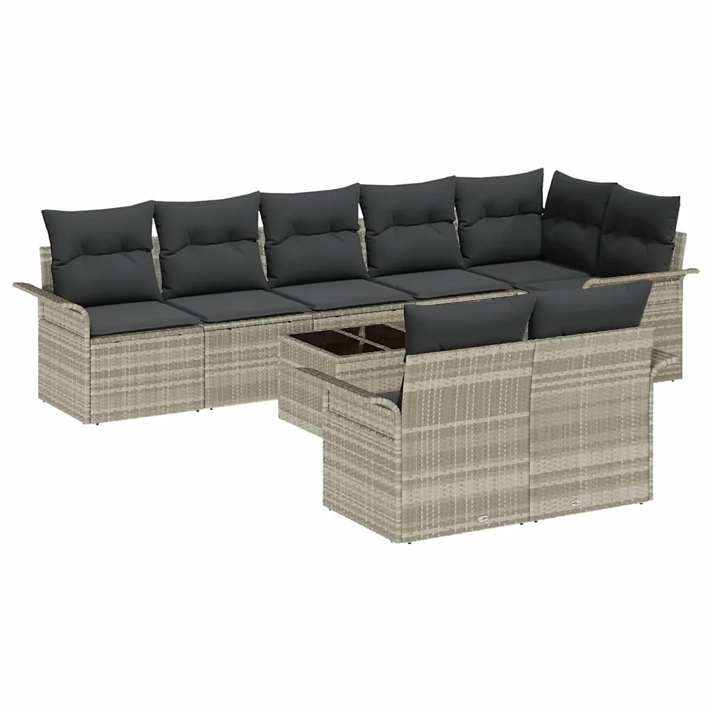 Set Divano da Giardino 9 pcs Grigio chiaro polyrattan