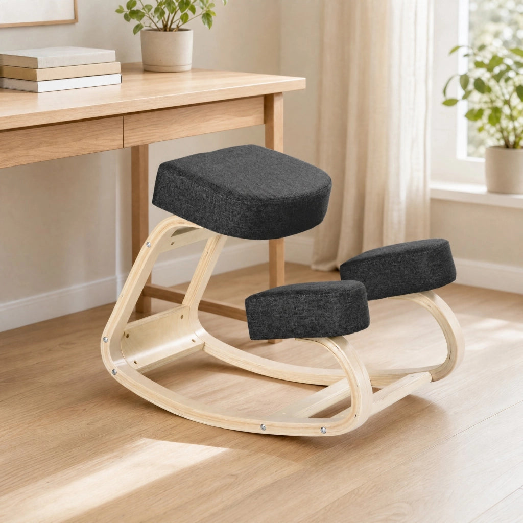 Sedia inginocchiata ergonomica in legno nera