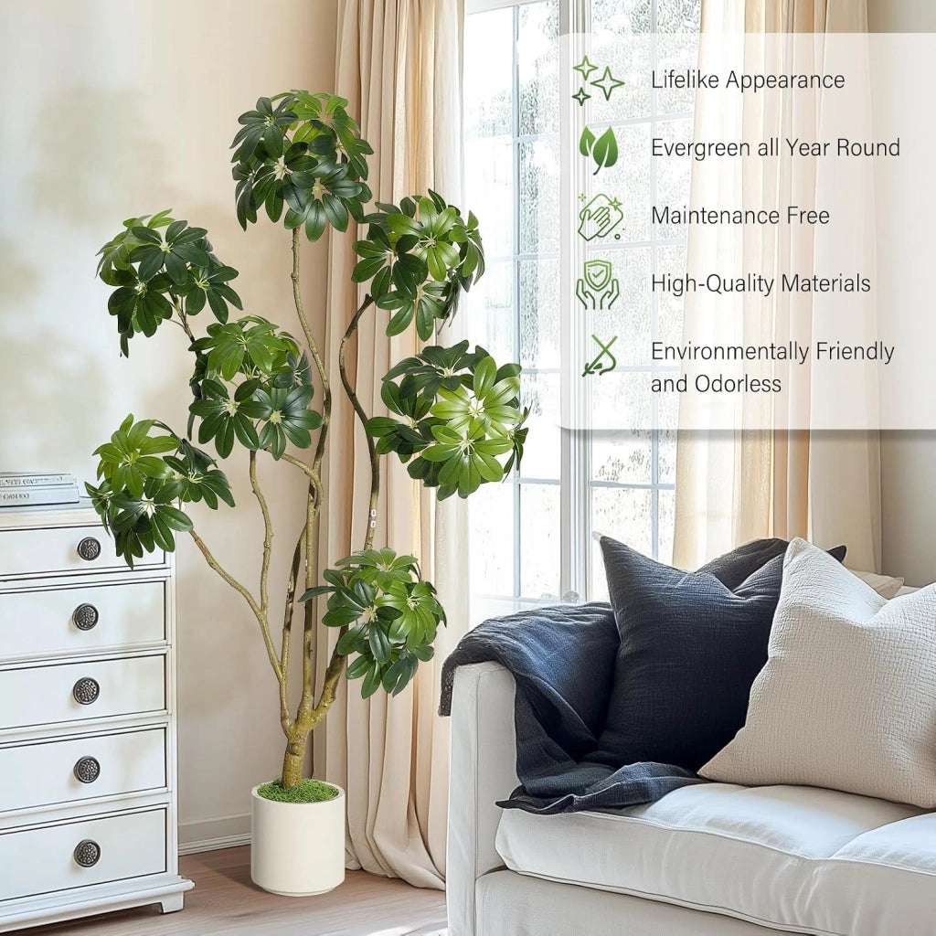 Albero Artificiale da Interno 150 cm con Tronco in Vero Legno e Vaso Decorativo