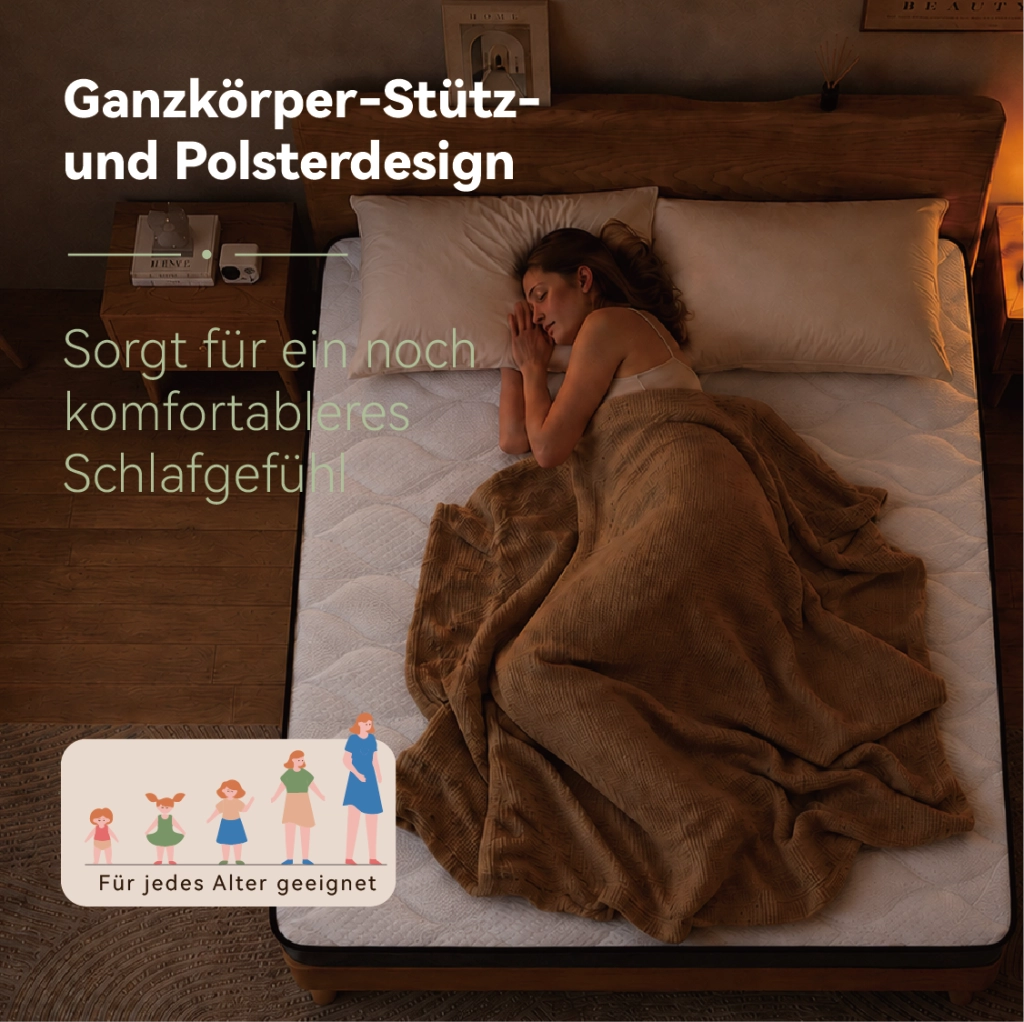 Matratze 140x200 cm H3 mit 7-Zonen-Taschenfederkern, 1000 Federn, Lyocell-Bezug, 20 cm Höhe