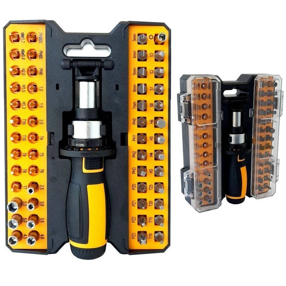 Trade Shop - Set Cacciavite Con Cricchetto 53 Pezzi Inserti Ph Torx Taglio Croce -