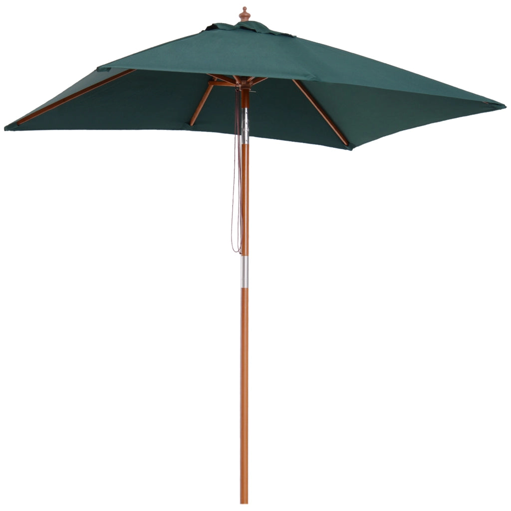 Ombrellone da Giardino 2x1.5 m Inclinabile con Palo in Legno 6 Stecche e Apertura a Corda, Verde