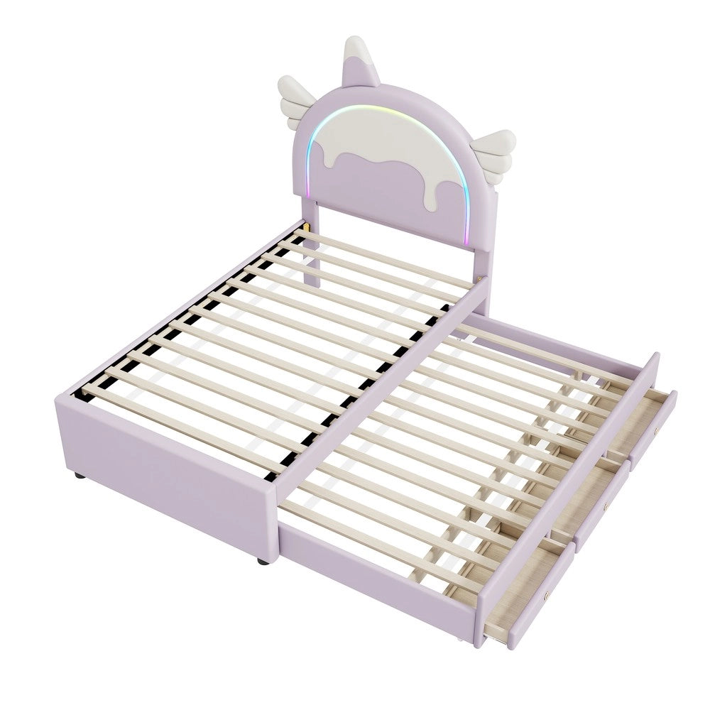 Letto per Bambini a Unicorno con Letto Estraibile ¨C MINIMAL ¨C PU Viola 90x200