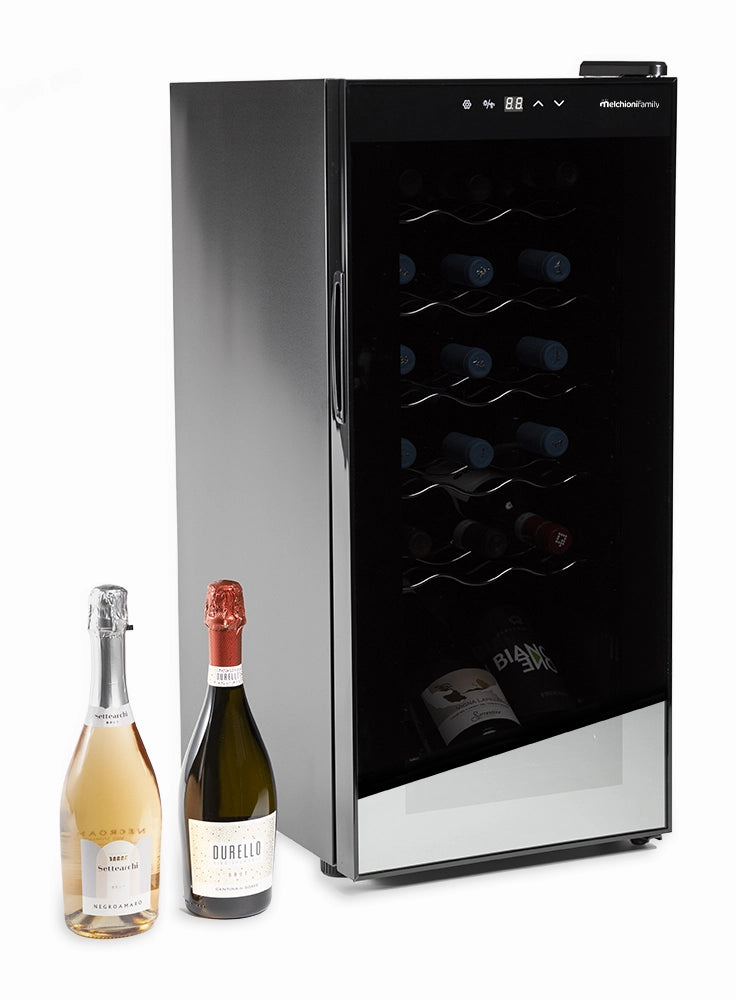 Melchioni Family Cantinetta Vino Refrigerata VERMENTINO 18C Capacità 18 Bottiglie 50 litri Temperatura Regolabile 5-18° con Compressore Porta Vetro Temperato e Filtro Anti UV